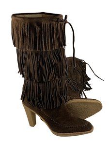 *SOLD* Michael Kors Womens Cowgirl Fringe Tall Boots Brown Suede 10M